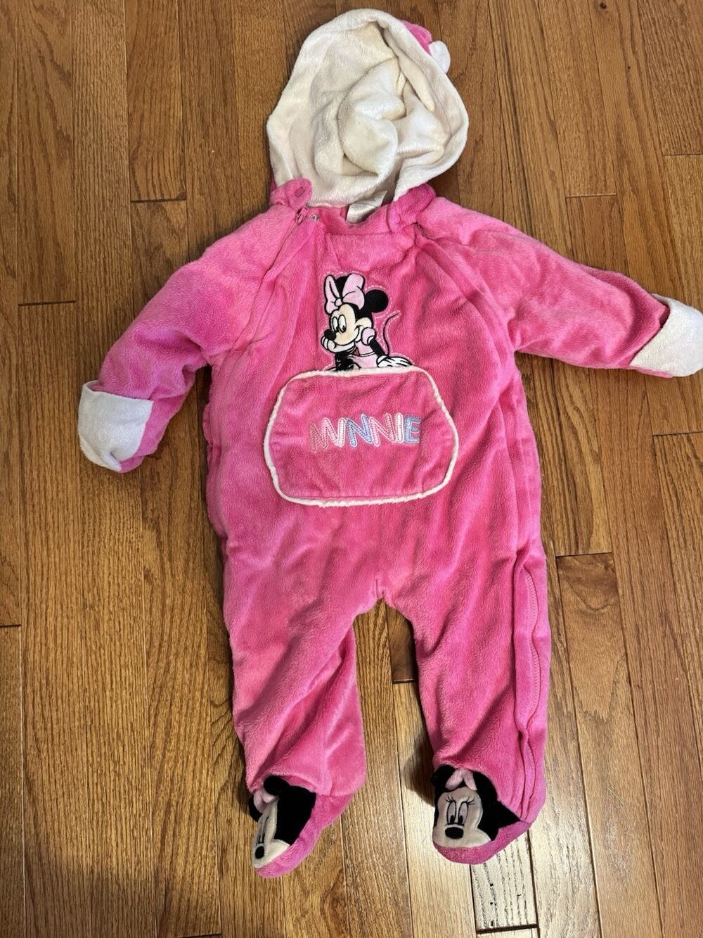 Baby Girls’ Minnie Mouse Vintage Pink Fleece Snow Suit Size 12 Months
